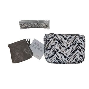 Thirty-One Hello Happy Cosmetic Bag 4 Pc Set Raindrop Chevron Purse Nail Files